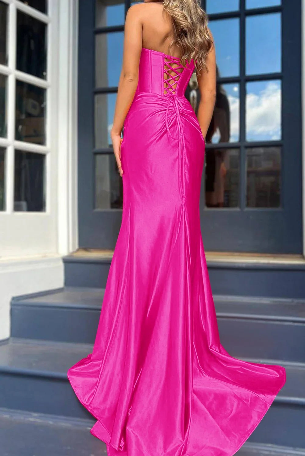 Nadia |Mermaid Strapless Satin Long Prom Dress With Slit