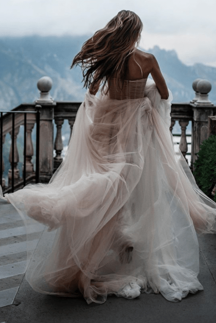 A-Line Sweetheart Tulle Long Wedding Dresses