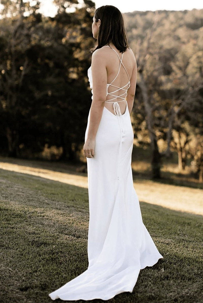 Diamond White Spaghetti Straps Mermaid Wedding Dress