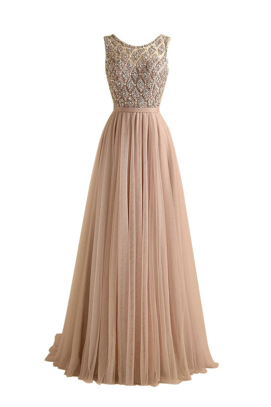 Sparkly Beaded Long Tulle Bridesmaid Prom Dress