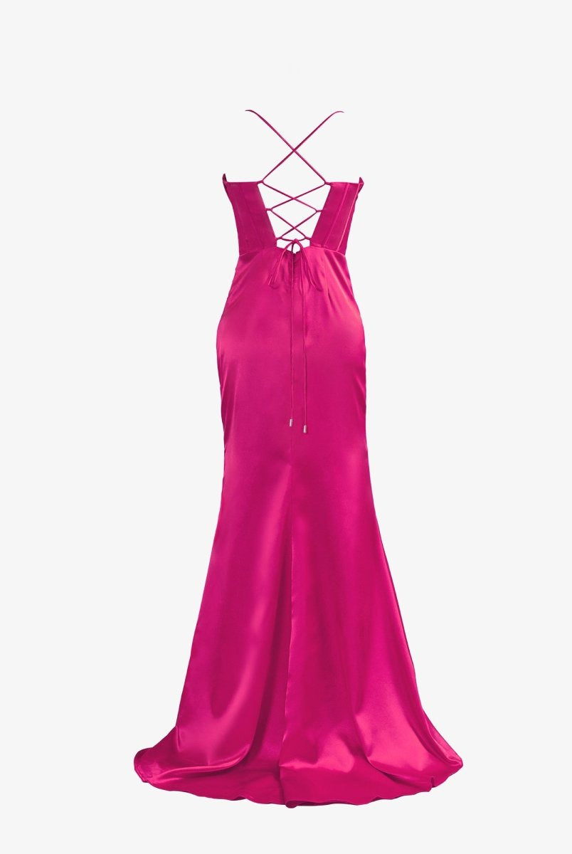 Aaliyah| Hot Pink Spaghetti Straps Satin Mermaid Prom Dress with Slit - KissProm