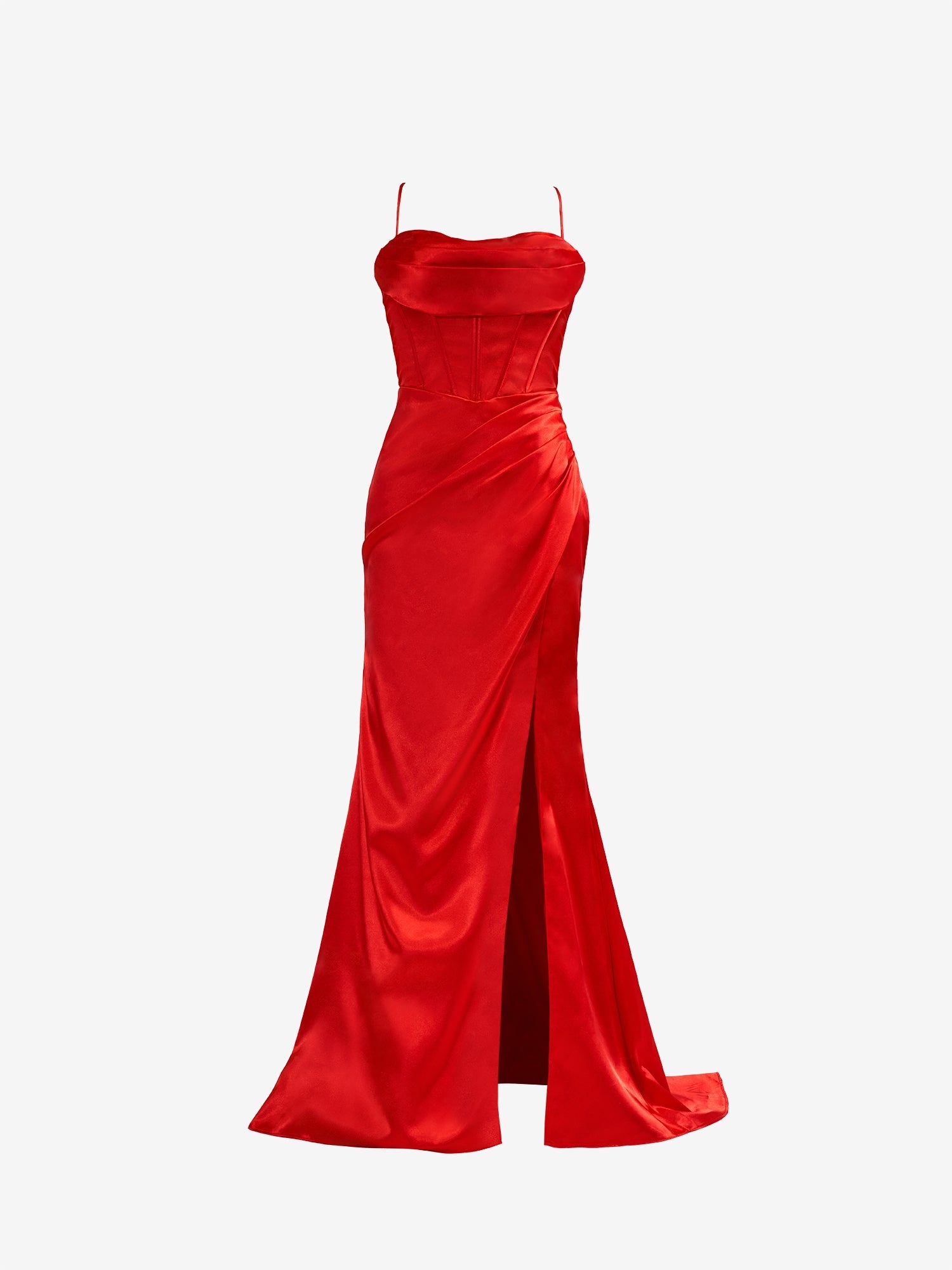 Aaliyah| Red Spaghetti Straps Satin Mermaid Prom Dress with Slit