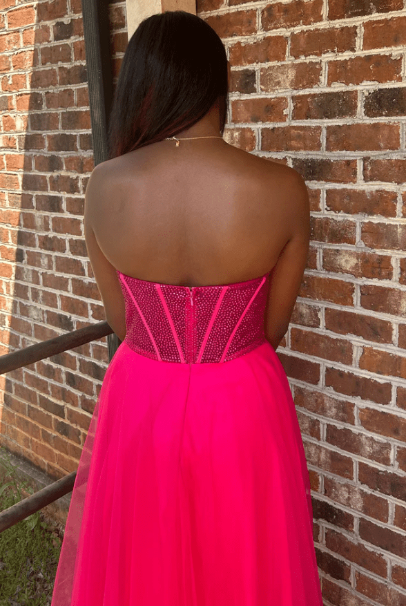 Abysmal | A - Line Strapless Beads Empire - Waist Sleeveless Prom Dress With Slit - KissProm