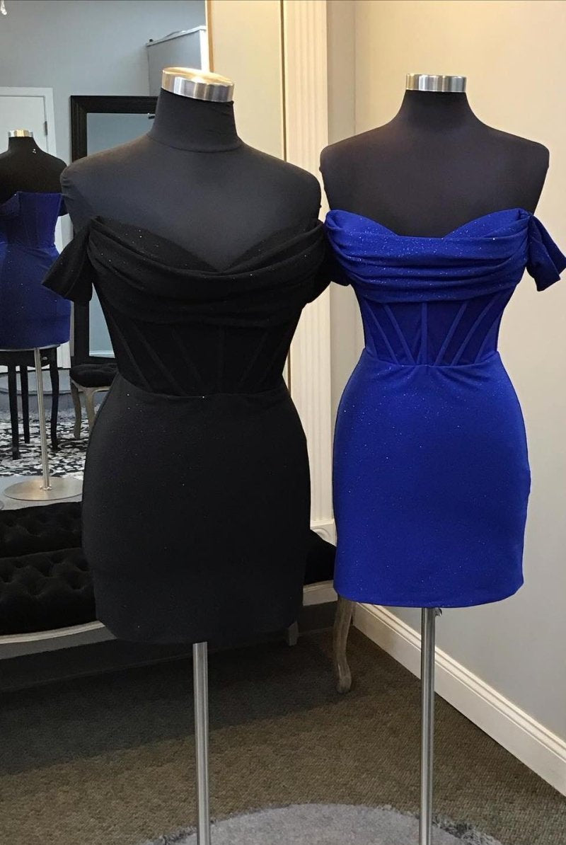 Achillea | Black - Off The Shoulder Spandex Bodycon Homecoming Dresses