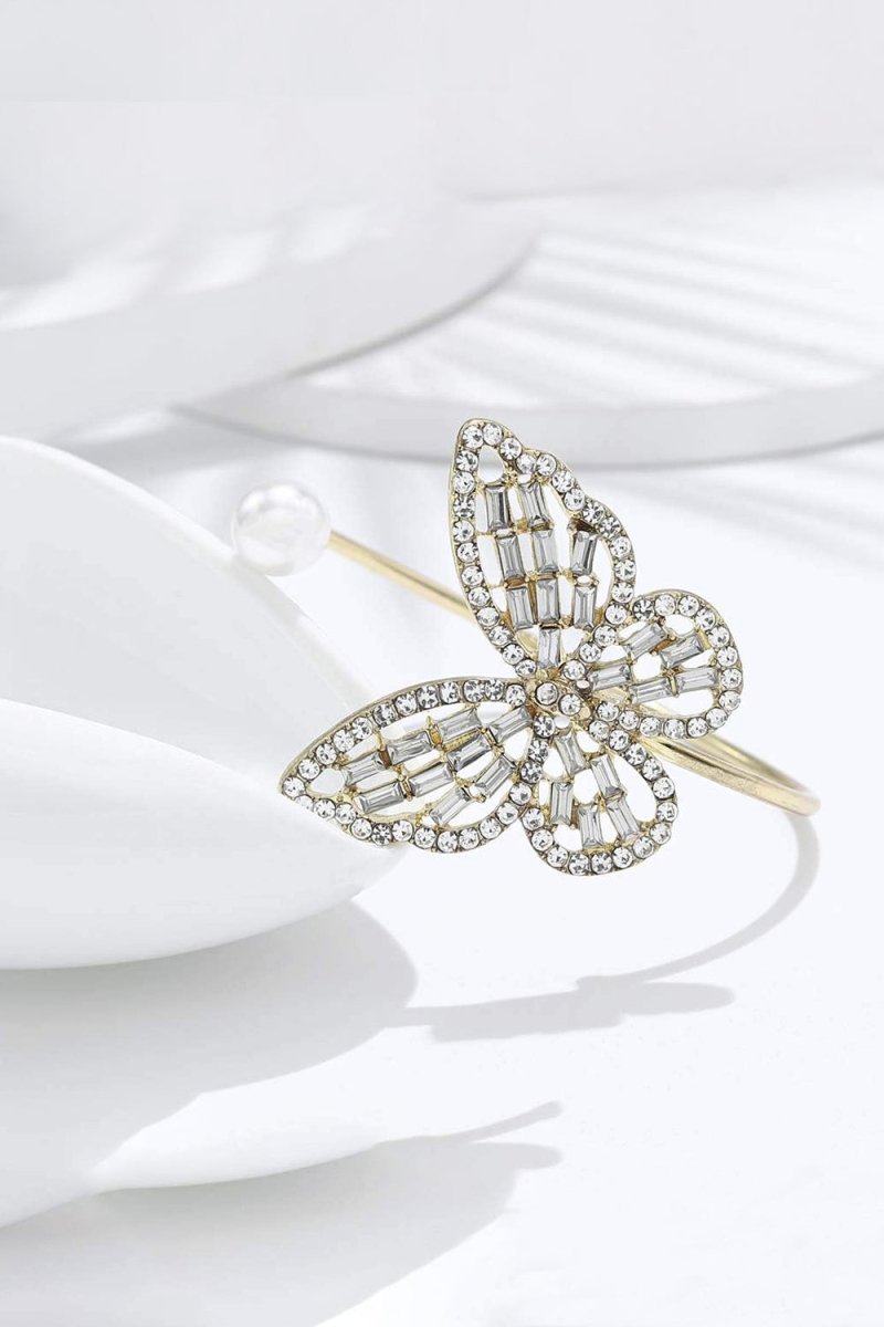 Hollow Crystal Butterfly Open Bracelet - KissProm