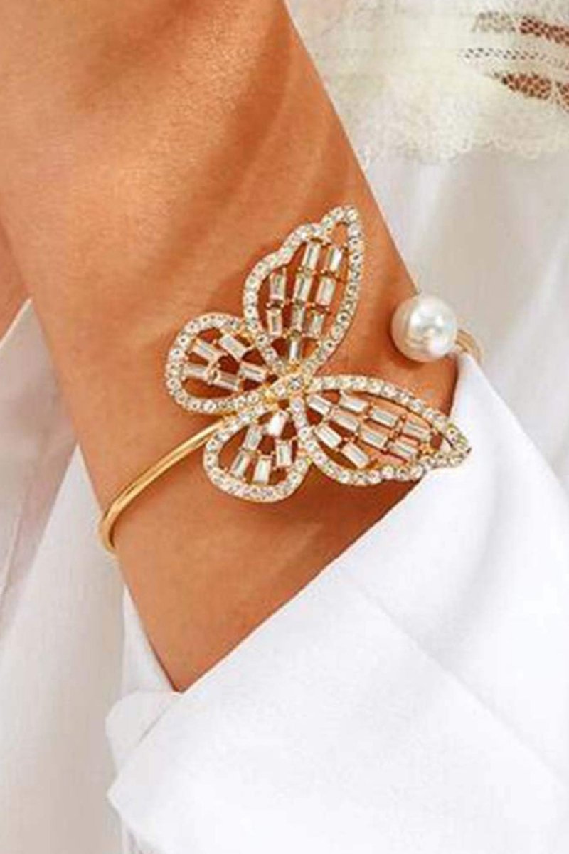 Hollow Crystal Butterfly Open Bracelet - KissProm