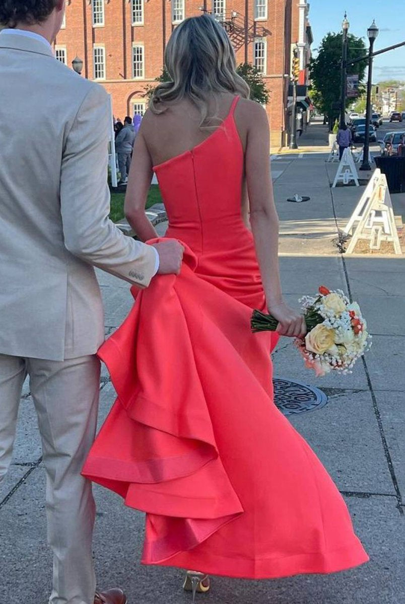 Adley | One Shoulder Mermaid Sleeveless Satin Prom Dress with Train - KissProm