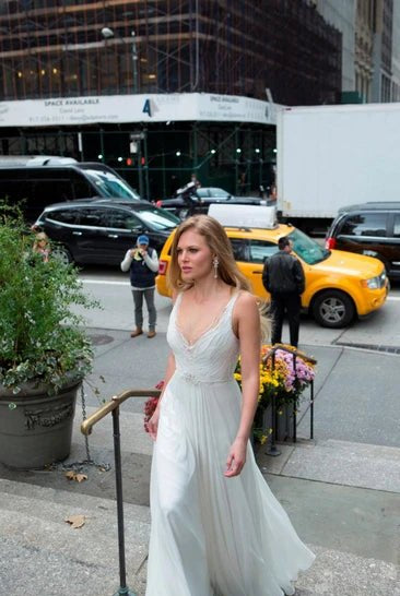 Chiffon Lace Weddig Dress With Beading Sequins Flower