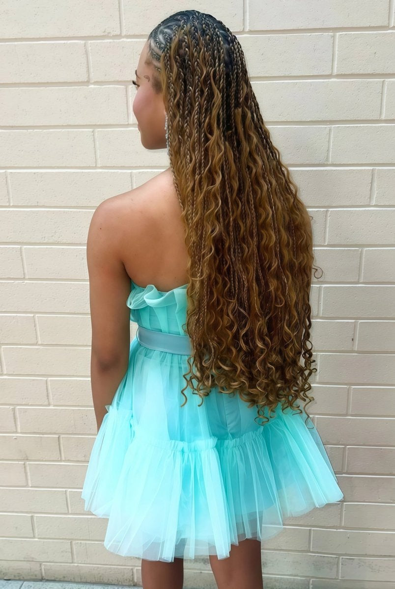 Aicha | Turquoise - Strapless A-Line Ruffles Tulle Homecoming Dress
