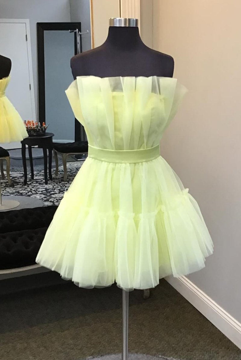 Aicha | Yellow - Strapless A-Line Ruffles Tulle Homecoming Dress