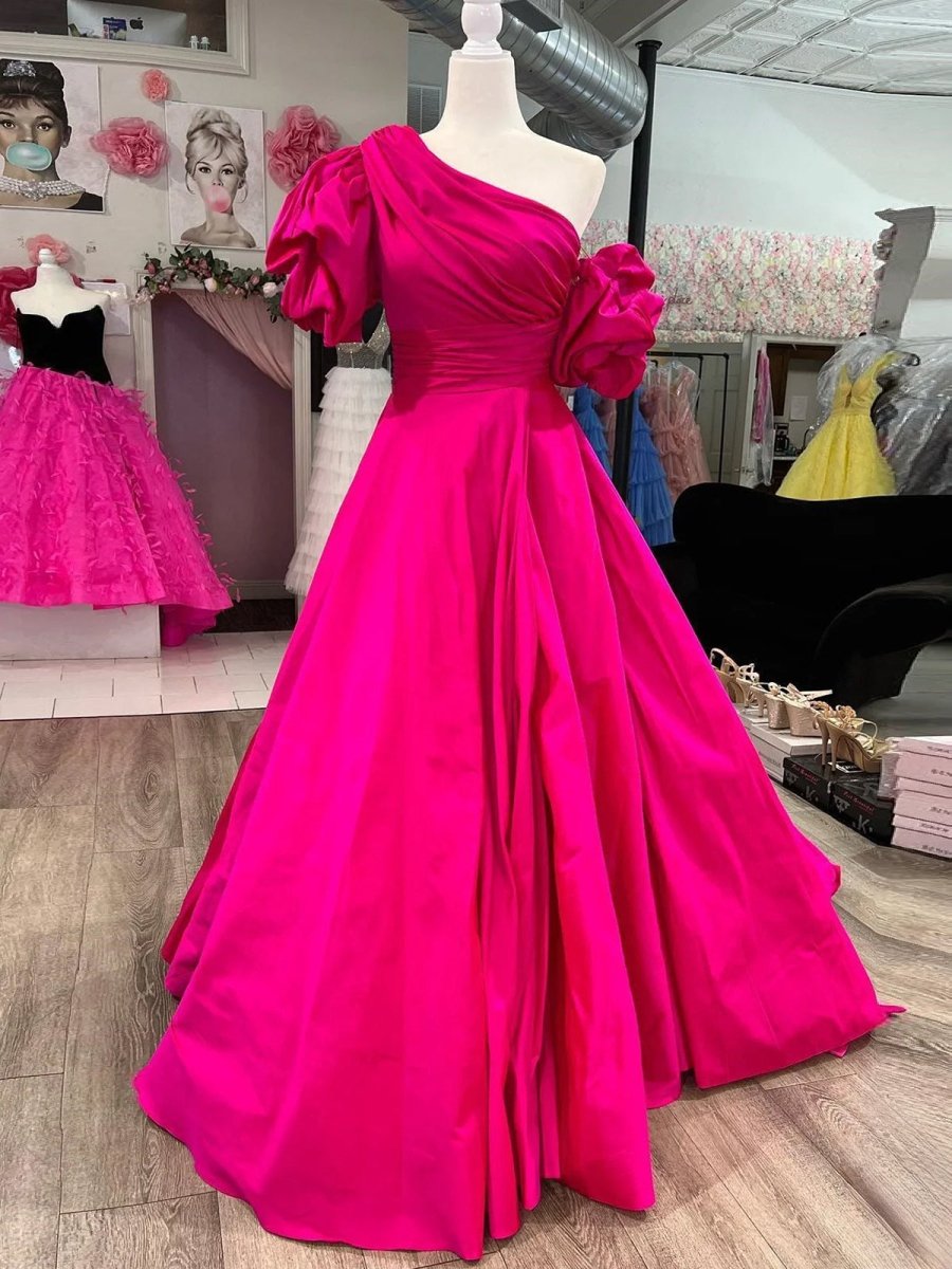 Asymmetric One Shoulder Fur Long Prom Dress, Chic Royal Blue Fit And Flare Prom Dress Y5739 main image 1