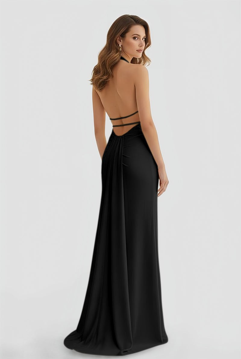 Alaric | Mermaid Deep V Neck Yellow Satin Long Prom Dresses with Slit - KissProm