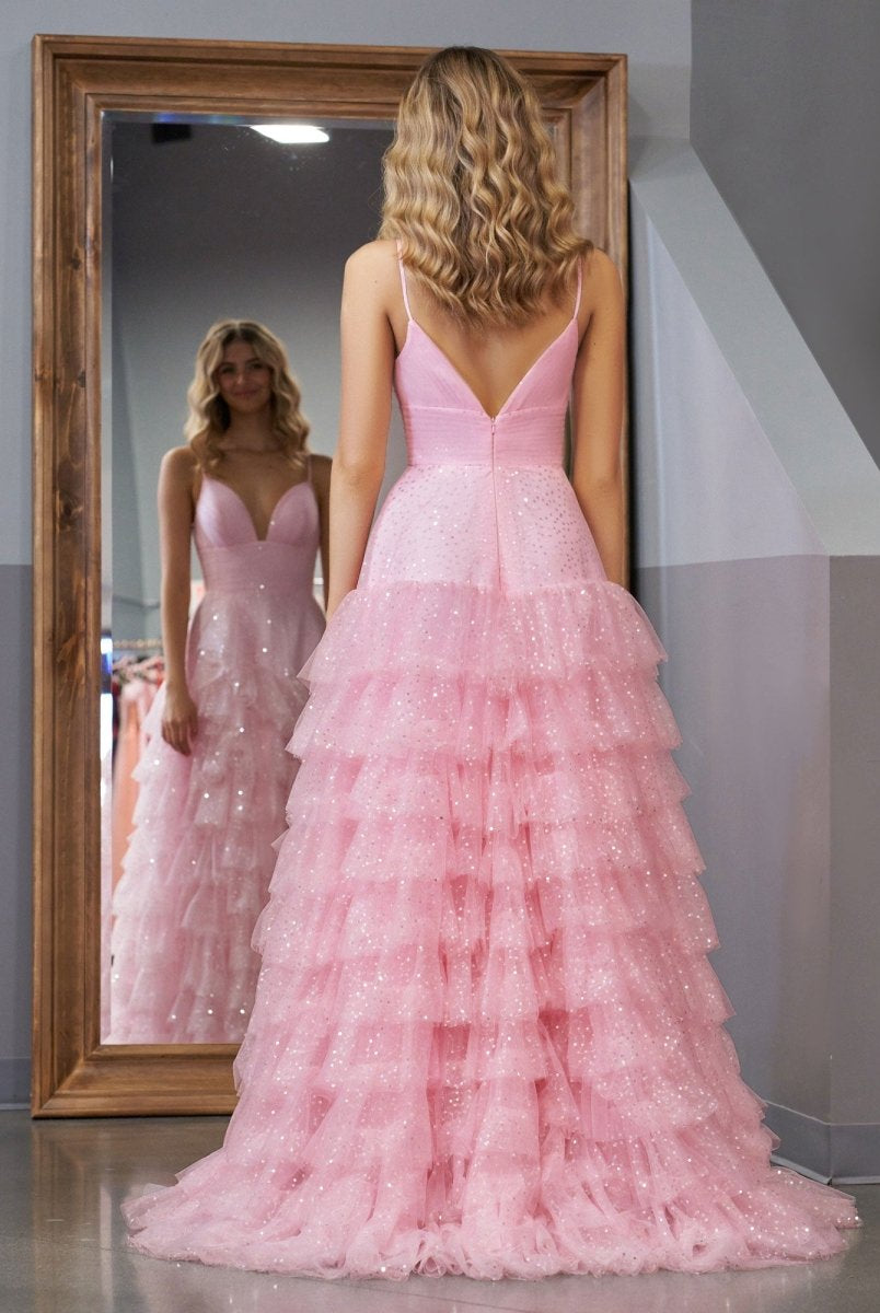 Alianna | Light Pink A-Line Tiered Spaghetti Straps Tulle Prom Dress