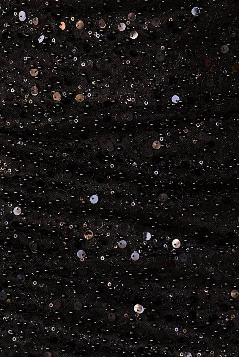 Alithia | Black - Sheath V Neck Sequined Homecoming Dresses with Puffed Sleeves