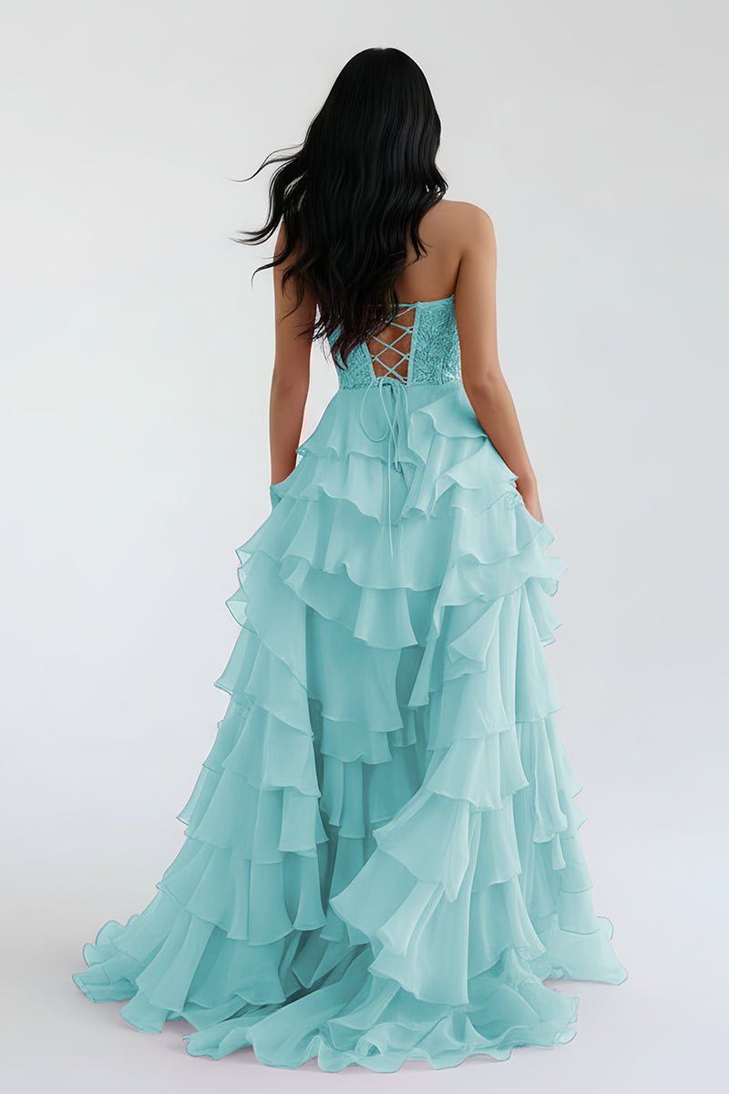 Alondra | Royal Blue Chiffon Sweetheart Ruffle Tiered Long Prom Dress - KissProm