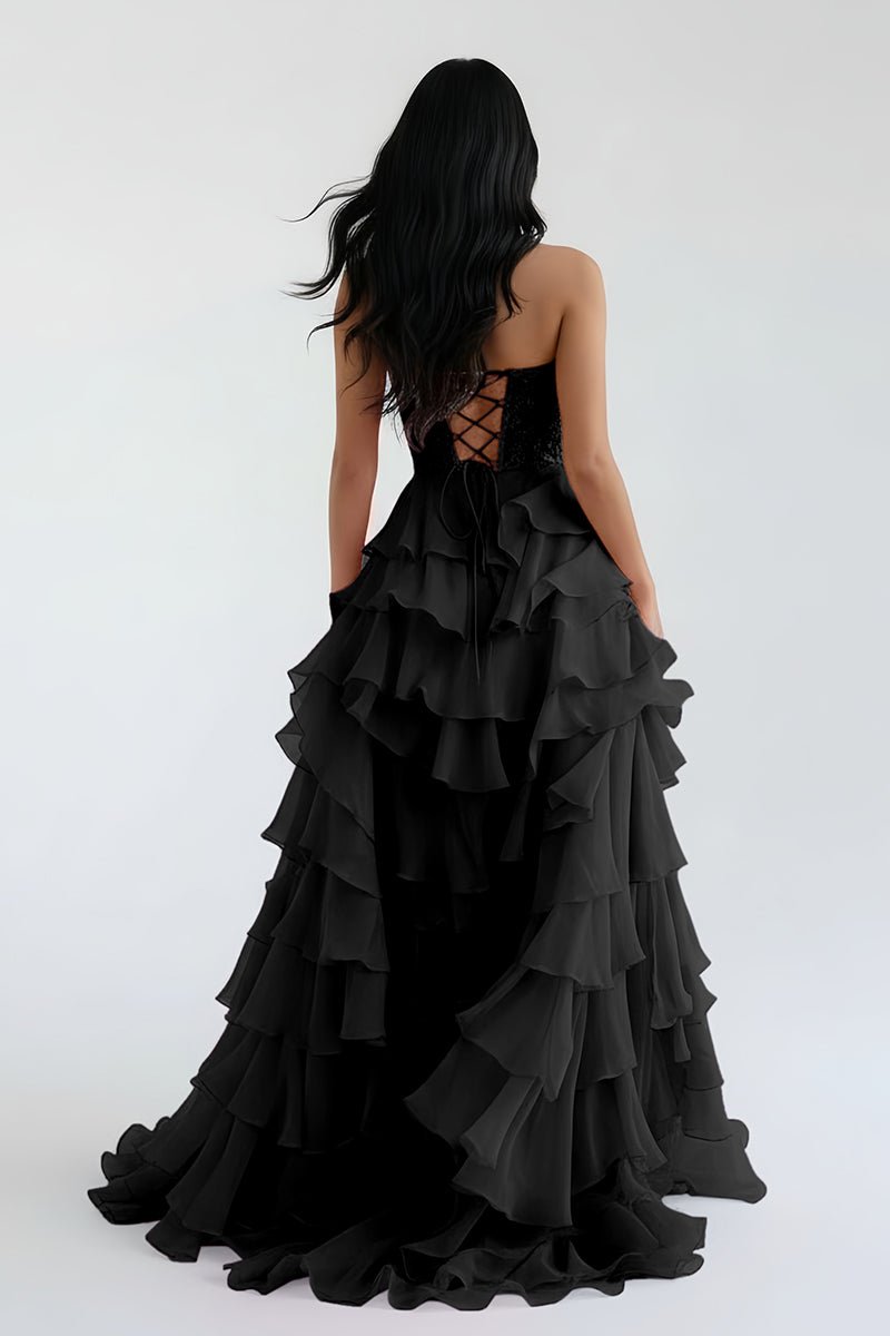 Alondra | Royal Blue Chiffon Sweetheart Ruffle Tiered Long Prom Dress - KissProm