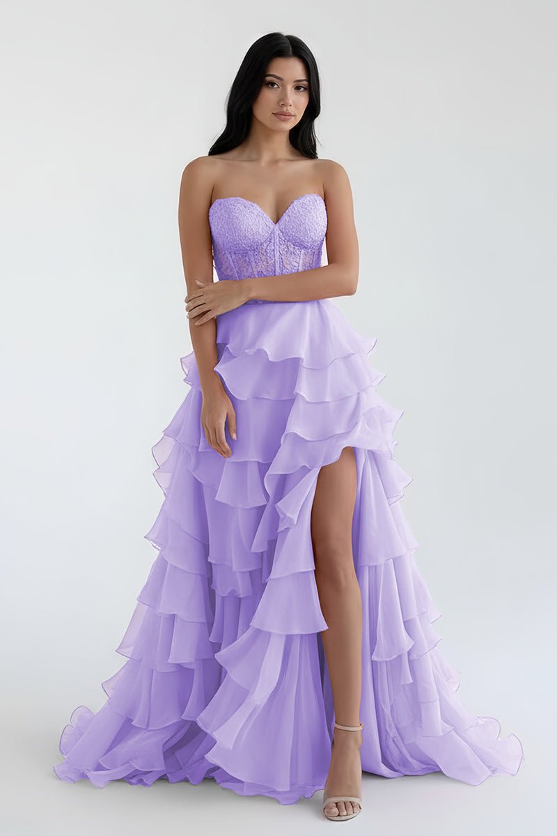 Alondra | Royal Blue Chiffon Sweetheart Ruffle Tiered Long Prom Dress - KissProm
