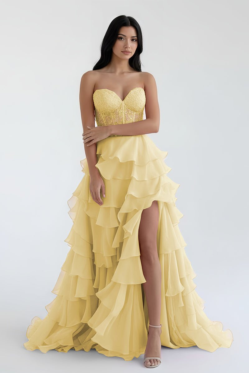 Alondra | Royal Blue Chiffon Sweetheart Ruffle Tiered Long Prom Dress - KissProm