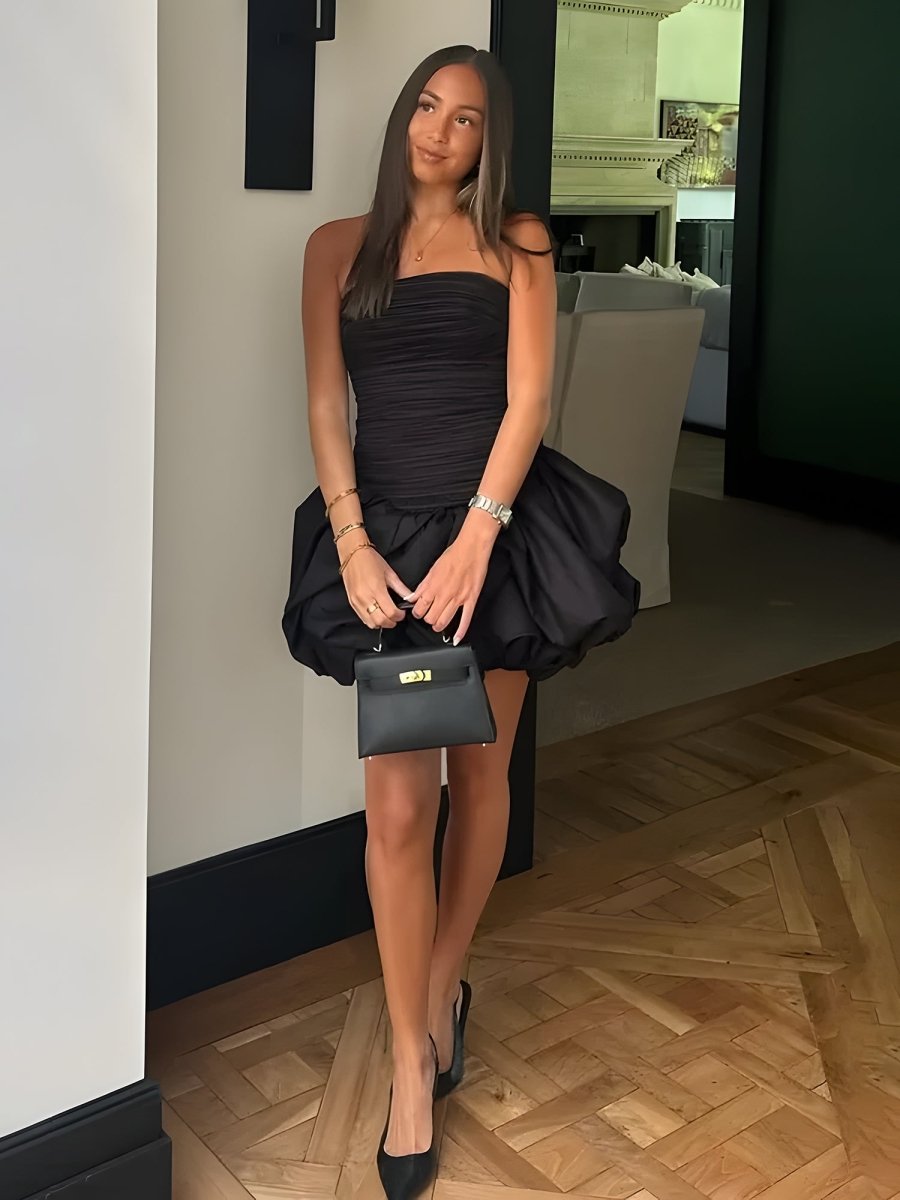 Alvara | Black - Sheath Strapless Satin Ruched Homecoming Dresses