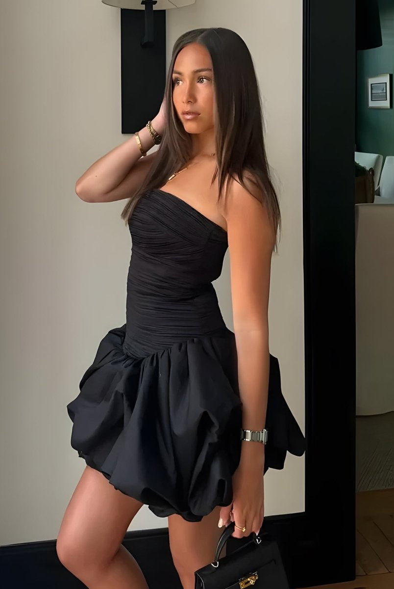Alvara | Black - Sheath Strapless Satin Ruched Homecoming Dresses