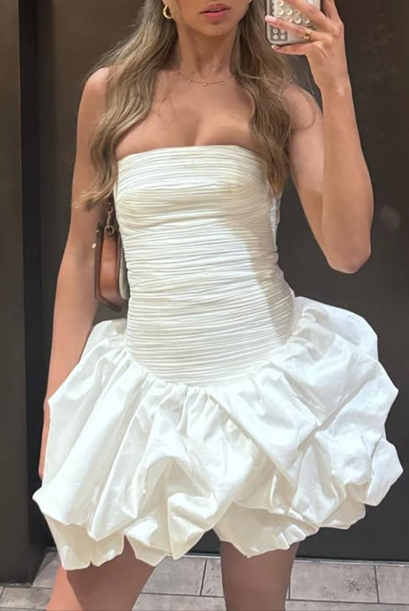 Alvara | White - Sheath Strapless Satin Ruched Homecoming Dresses
