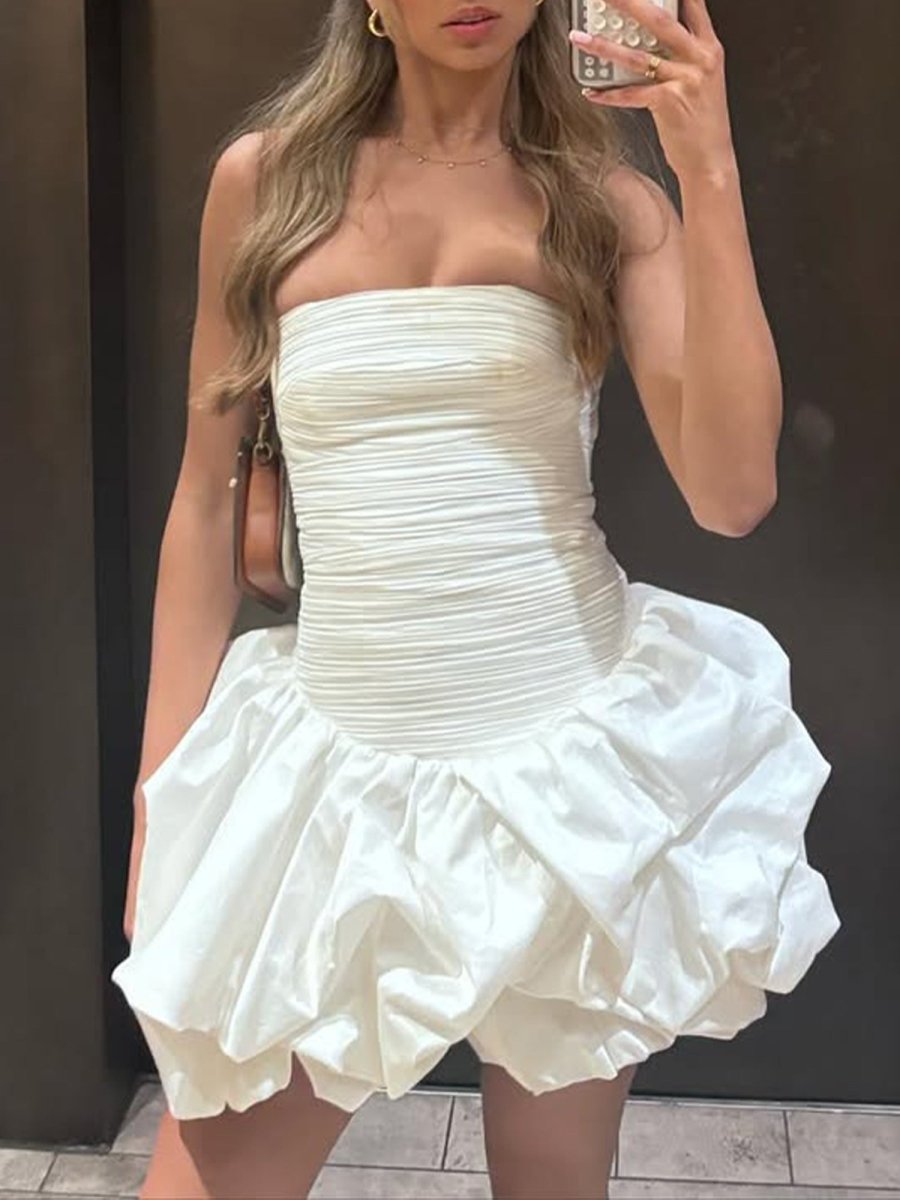 Alvara | White - Sheath Strapless Satin Ruched Homecoming Dresses