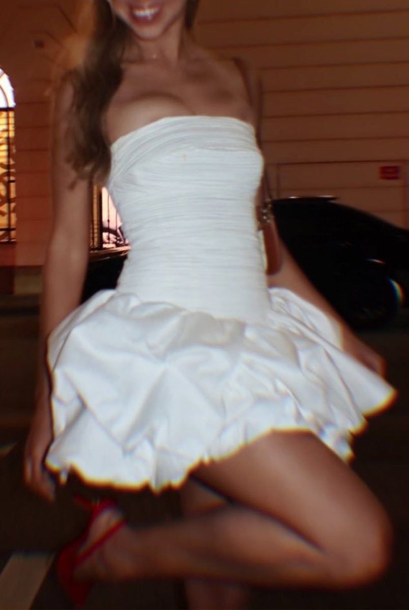 Alvara | White - Sheath Strapless Satin Ruched Homecoming Dresses