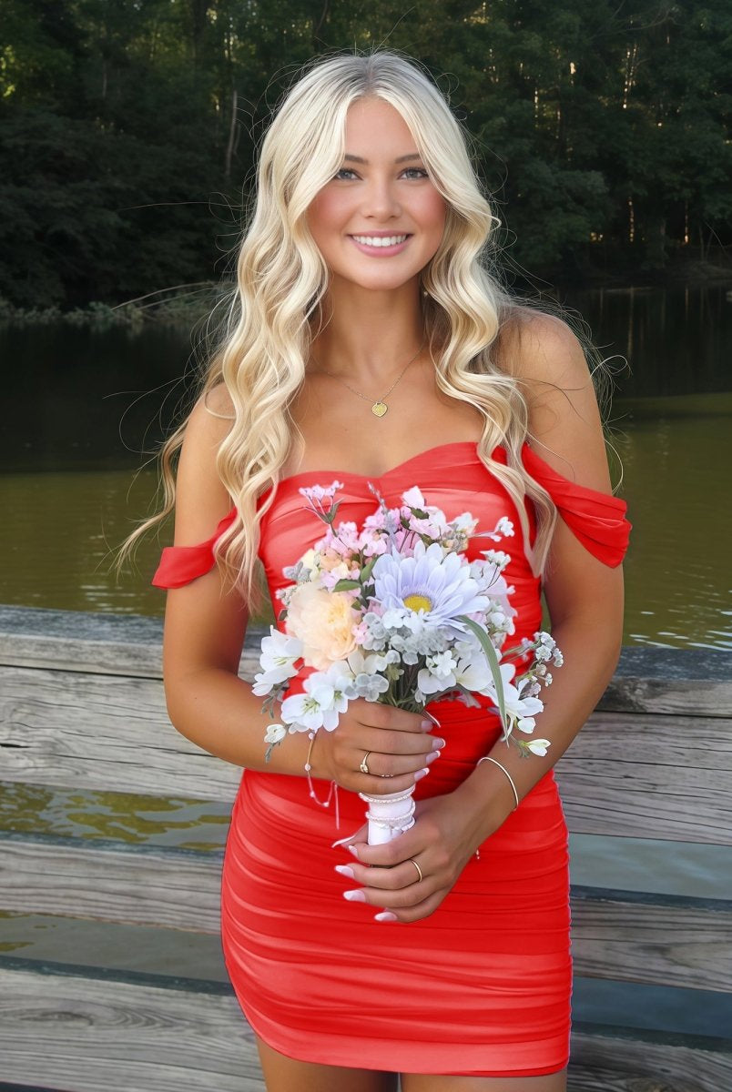 Anette | Red - Off The Shoulder Tulle Short Homecoming Dresses
