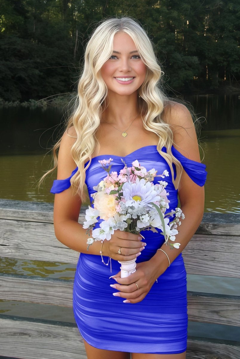 Anette | Royal Blue - Off The Shoulder Tulle Short Homecoming Dresses