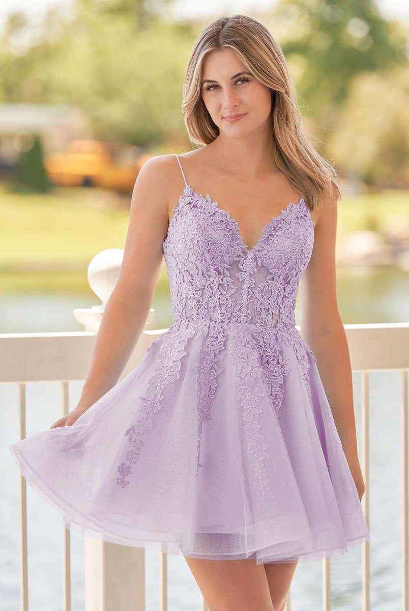 Anisia | A-Line Spaghetti-Straps Sky Blue Lace Homecoming Dress With Appliques