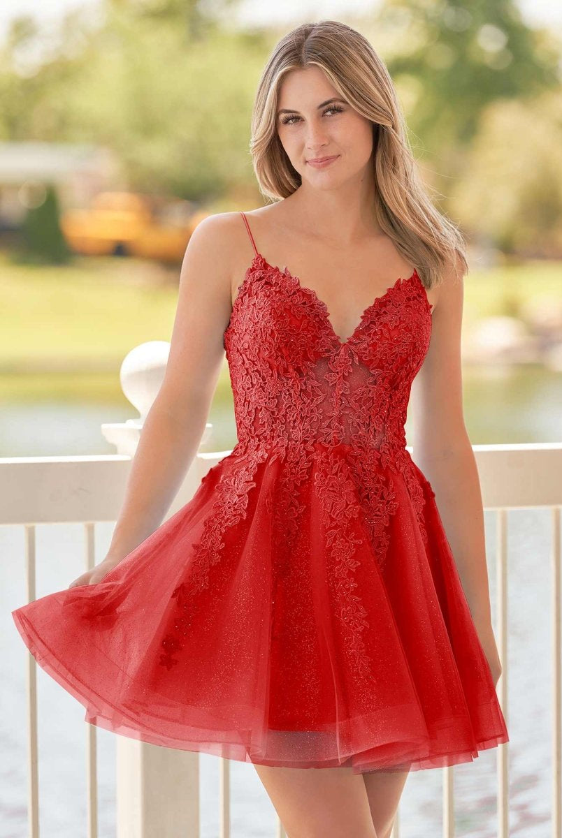 Anisia | A-Line Spaghetti-Straps Sky Blue Lace Homecoming Dress With Appliques