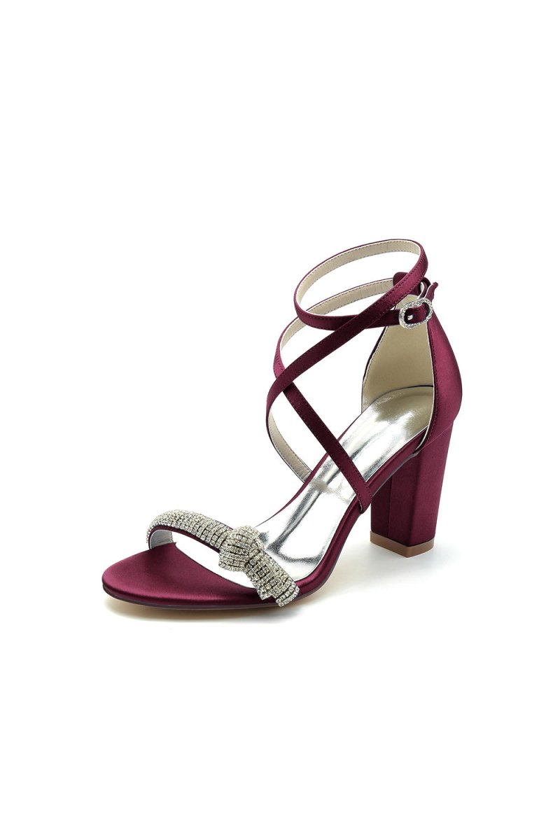 Ankle Strap Block Heels with Silver Chain - KissProm