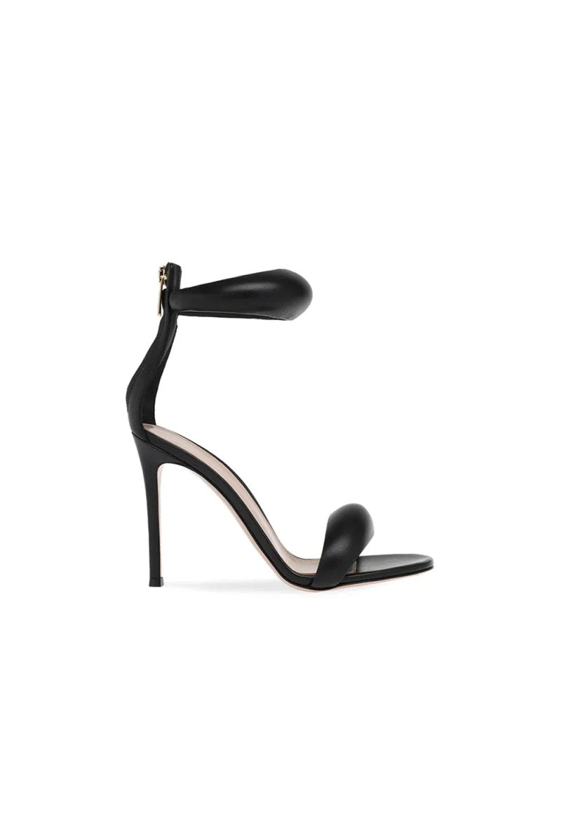 Gold Ankle Strap Leather Stiletto High Heel Sandals - KissProm