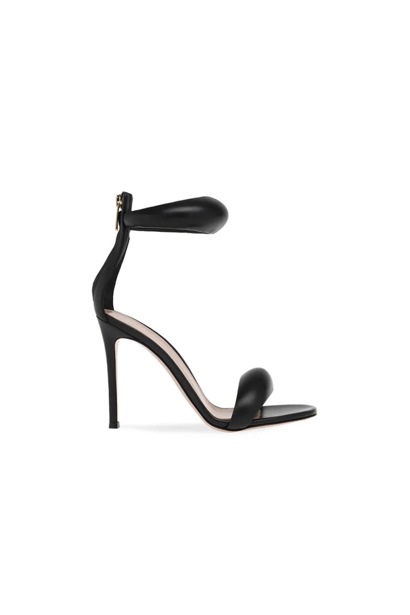 Gold Ankle Strap Leather Stiletto High Heel Sandals - KissProm