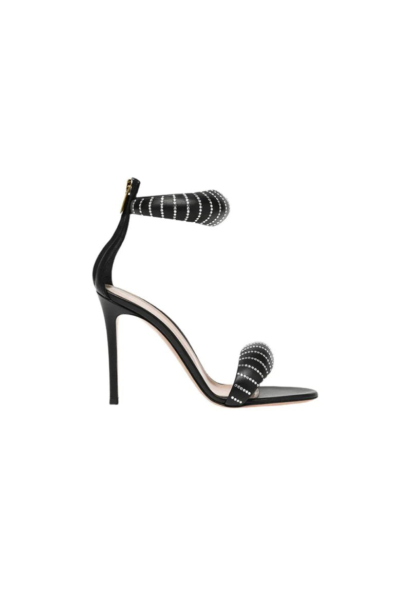 Gold Ankle Strap Leather Stiletto High Heel Sandals - KissProm