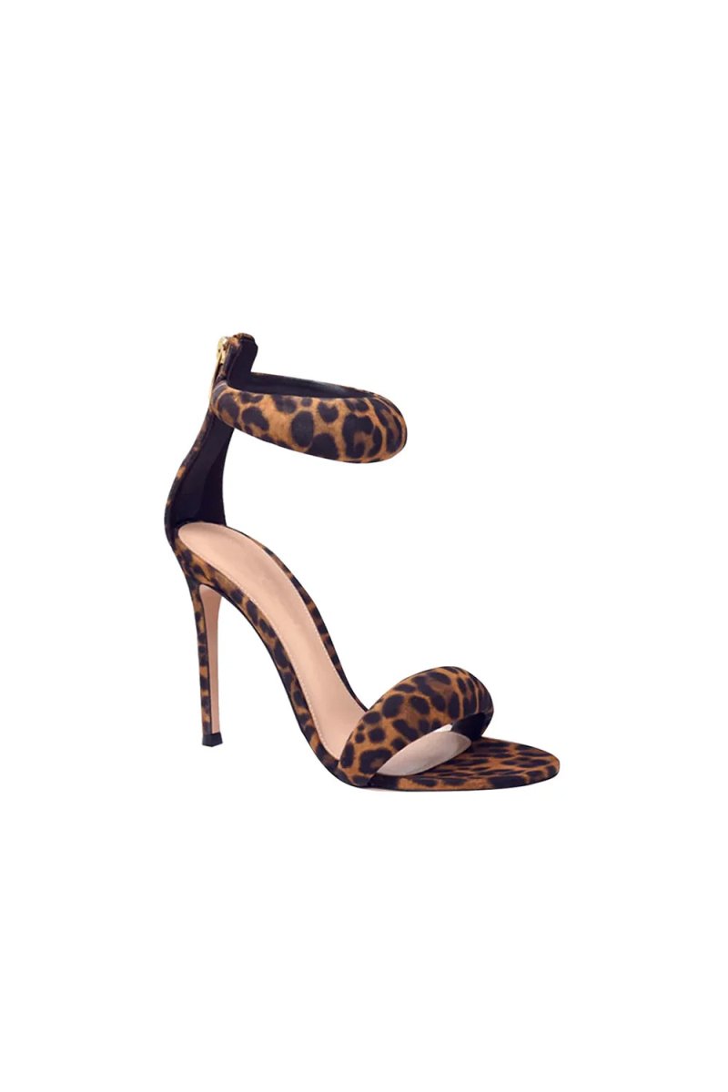 Gold Ankle Strap Leather Stiletto High Heel Sandals - KissProm