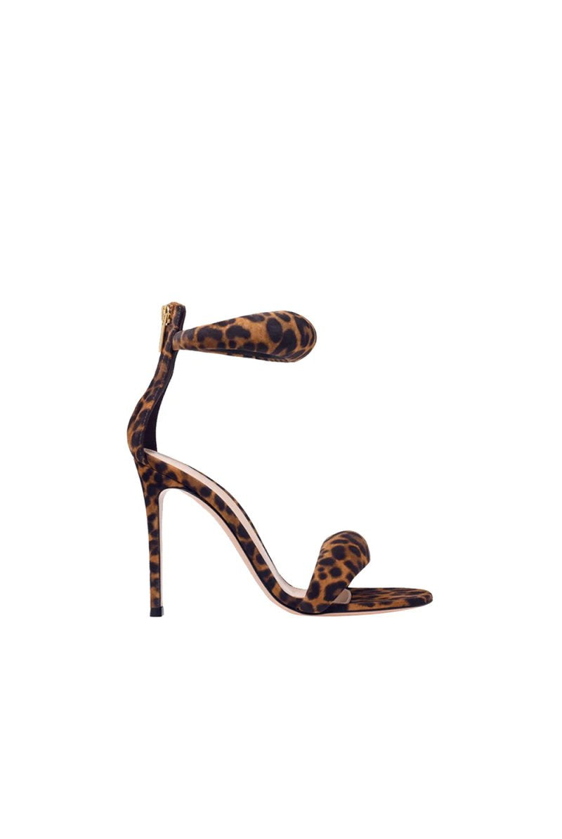 Gold Ankle Strap Leather Stiletto High Heel Sandals - KissProm