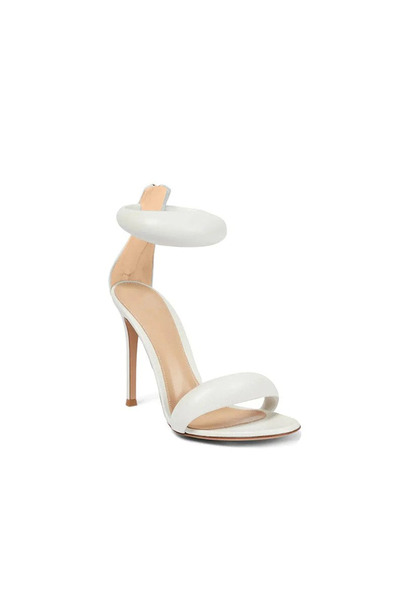 Gold Ankle Strap Leather Stiletto High Heel Sandals - KissProm