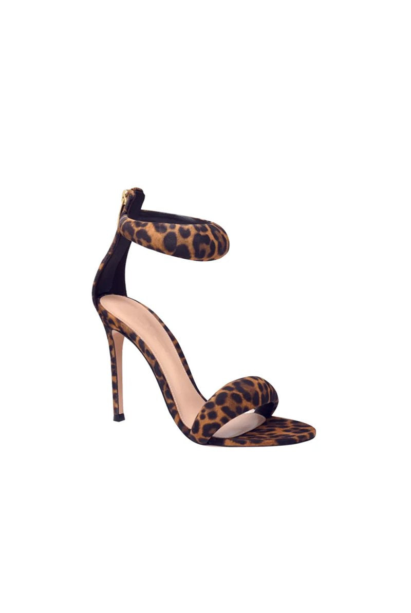 Gold Ankle Strap Leather Stiletto High Heel Sandals - KissProm