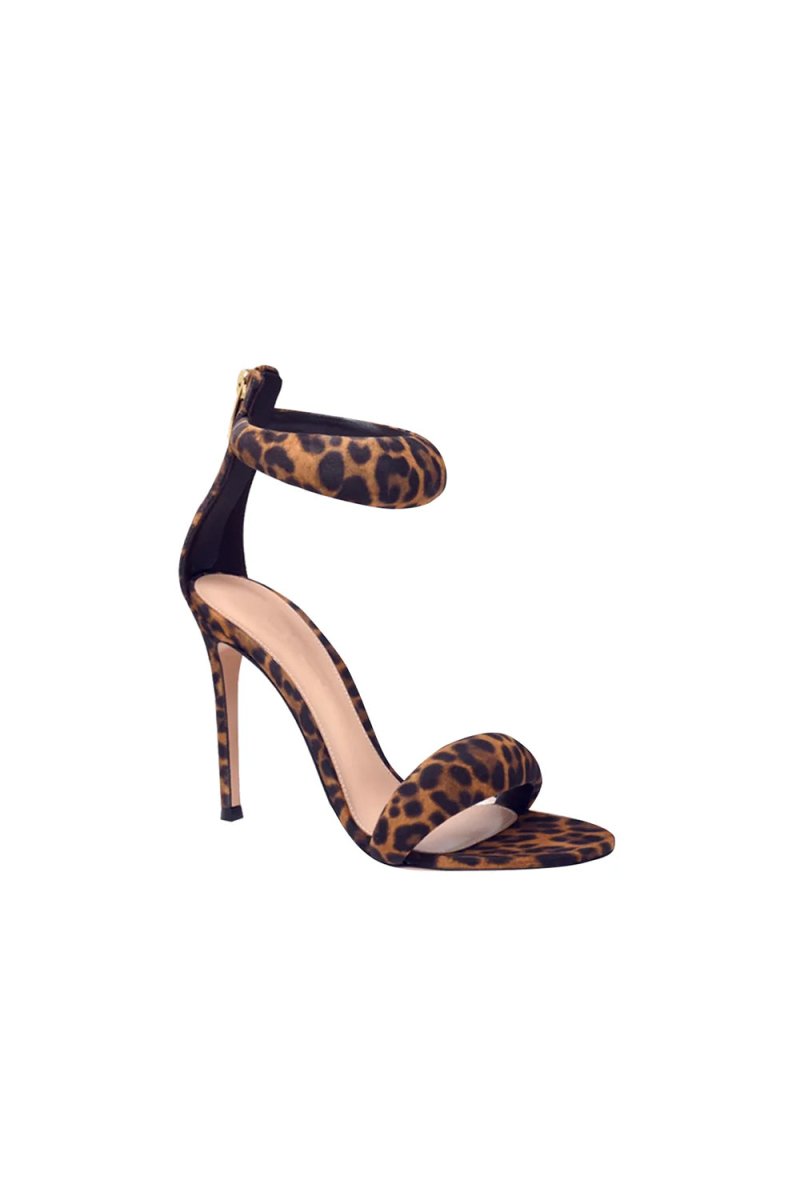 Gold Ankle Strap Leather Stiletto High Heel Sandals - KissProm