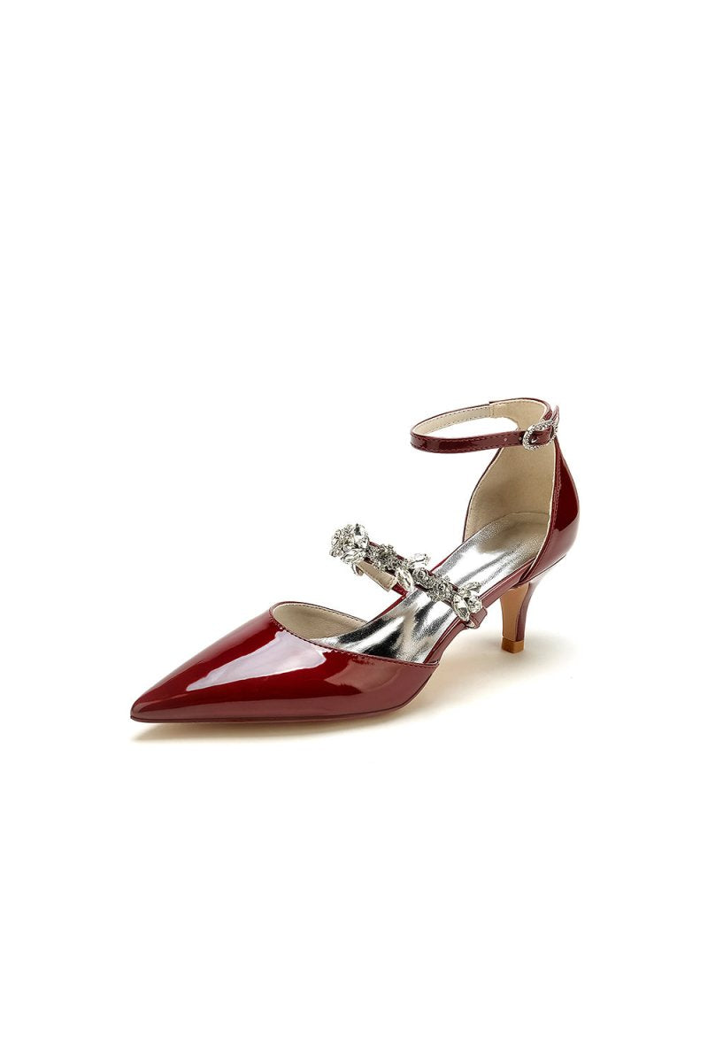 Ankle Strap Pointed Toe Wedding Shoes with Rhinestone - KissProm