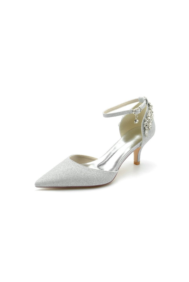 Ankle Strap Wedding Shoes with Rhinestone - KissProm