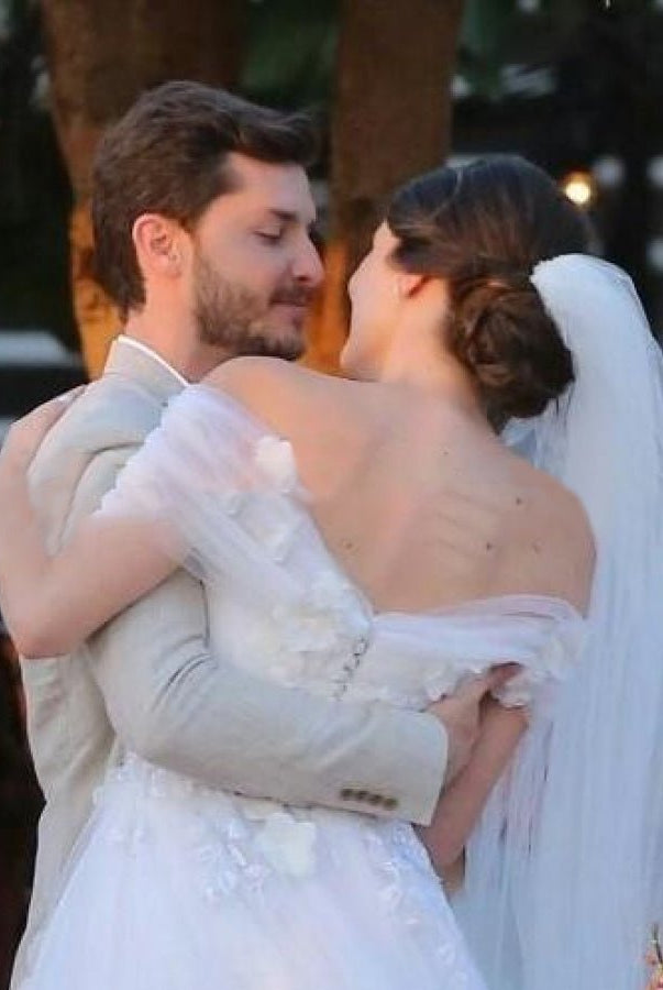 Appliques 3D Flowers Wedding Dresses Off - the - shoulder - KissProm