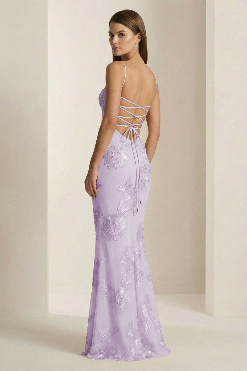 Aravyn | Yellow - Spaghetti Straps Sheath Long Prom Dresses With Floral Embroidery - KissProm