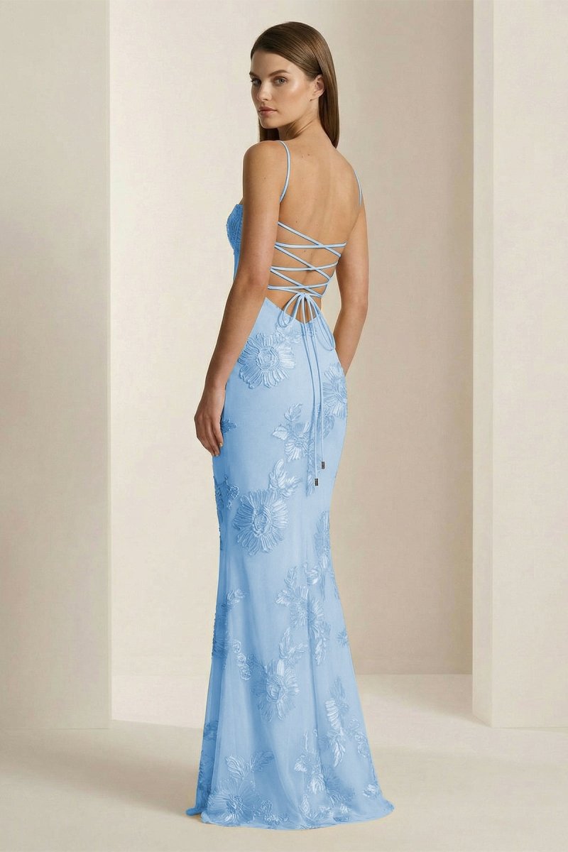 Aravyn | Yellow - Spaghetti Straps Sheath Long Prom Dresses With Floral Embroidery - KissProm