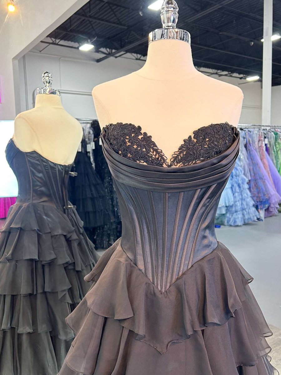 Ardea | Strapless A-Line Ruffle Long Prom Dress With Split