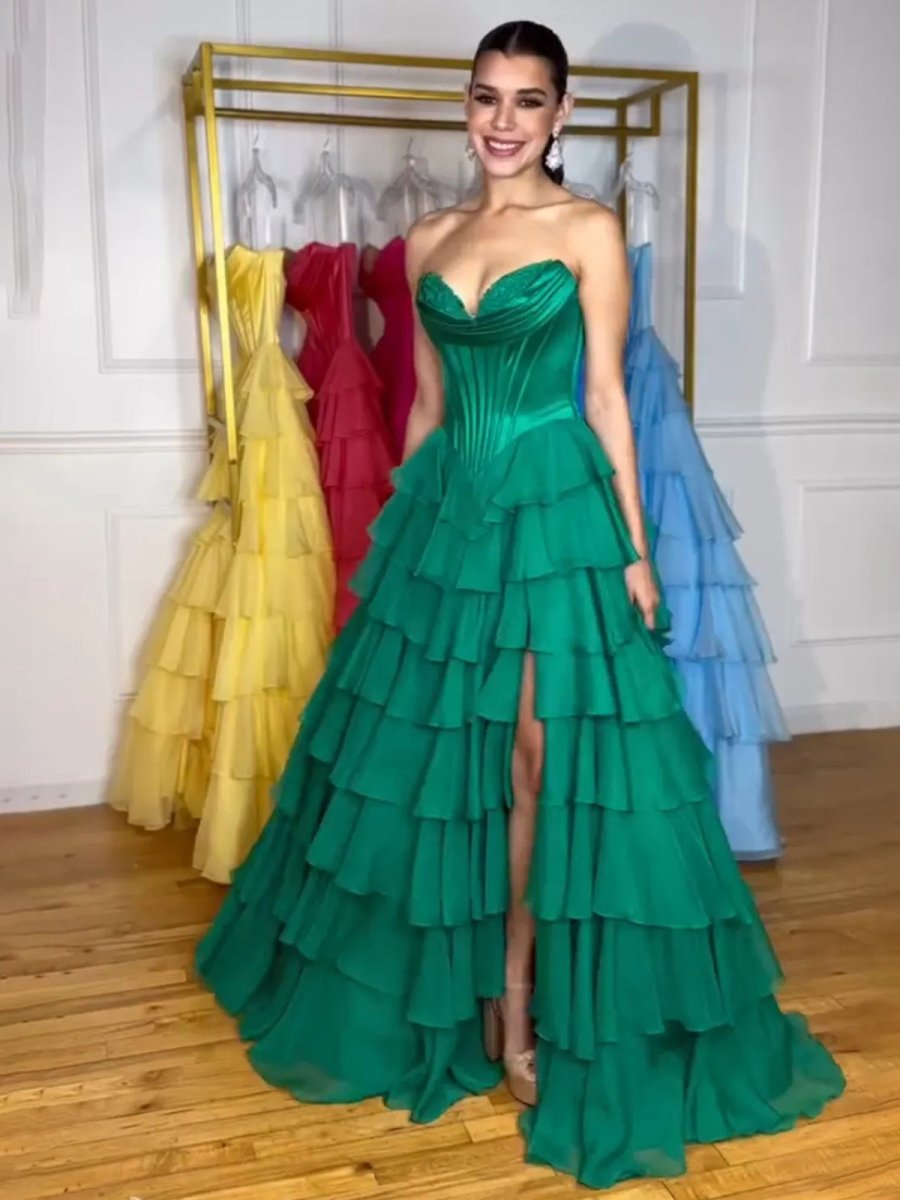 Ardea | Strapless A-Line Ruffle Long Prom Dress With Split