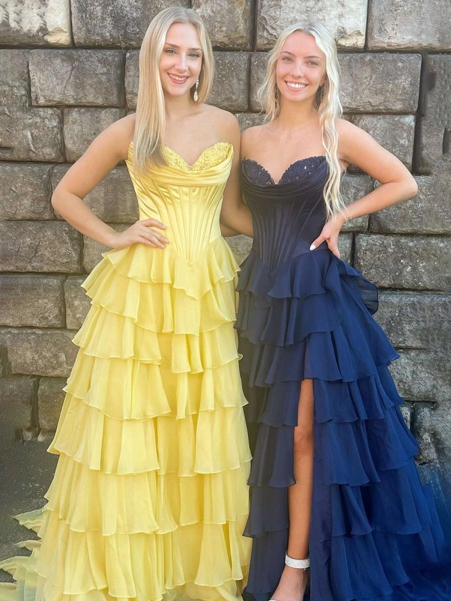 Ardea | Strapless A-Line Ruffle Long Prom Dress With Split