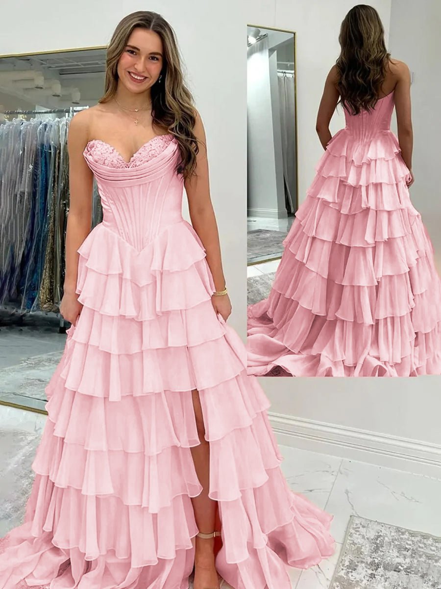 Ardea | Strapless A-Line Ruffle Long Prom Dress With Split