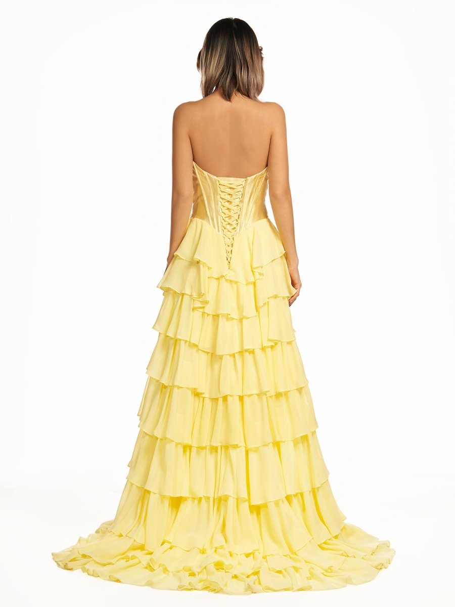 Ardea | Strapless A-Line Ruffle Long Prom Dress With Split